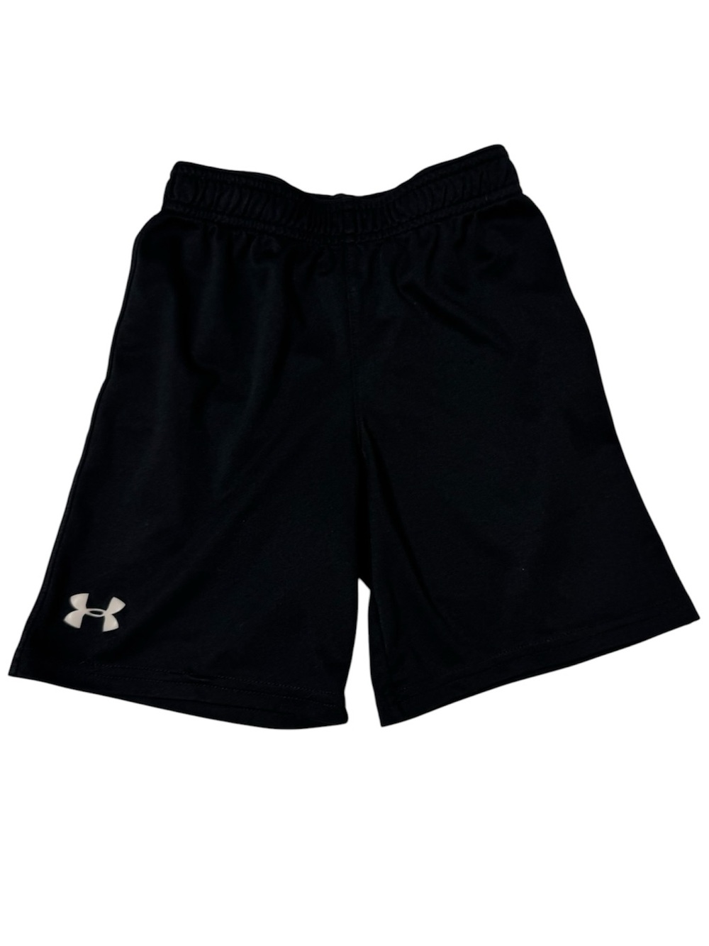 Under Armour Boys Size 5 Black Athletic Shorts with White Logo
